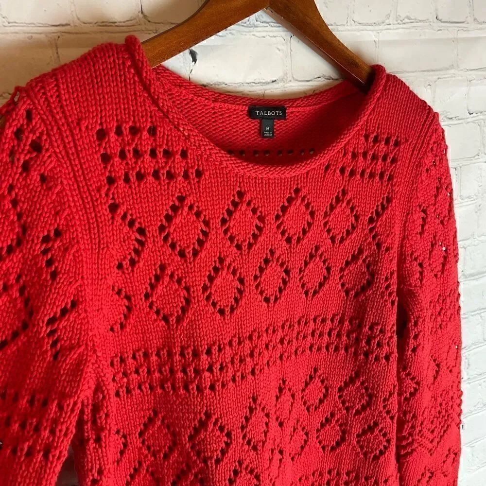 Talbots Pointelle Sweater Red Size Medium - Picture 5 of 9